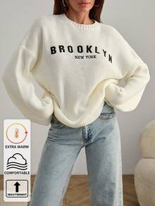 EURMUSE Wavy Knit Long-Sleeve Dress Cover Up,Jumper,Cream Jumper,Jumpers For Women,Jumpers,Black Jumper,Womens Jumper,White Jumper,Women's Jumper,Women's Jumpers,Winter Clothes - White - View 1