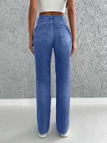 EURMUSE 100%Cotton High Waist Straight Leg Jeans