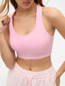 Easify SHEIN Sport Różowy, krótki biustonosz sportowy dla kobiet, z konstrukcją na plecach, rozciągliwy w 4 kierunkach, oddychający i szybkoschnący, idealny do jogi, fitnessu i biegania na siłownię