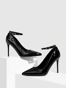 CUCCOO SZL Women's Pointed Toe Buckle Design Classic High Heel Pumps - Black - View 4