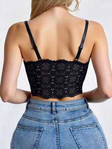 SHEIN 1 pieza Camiseta interior sin costuras y sin aros de encaje para mujer - Negro - Ver 2