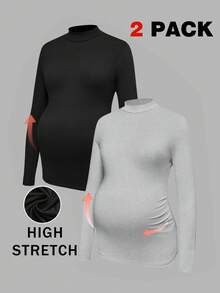 Modmama 孕妇纯色休闲立领长袖百搭T恤 孕期服装 产后服装 - 灰色 - 查看 13