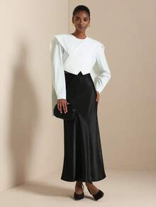 SHEIN Veneréa Camisa larga de manga larga con elegante abertura frontal cruzada de unicolor