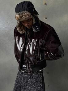 NEON BLANC Áo khoác nam tay dài màu trơn có khóa kéo ngắn, thời trang và đa năng - Màu nâu Sô-cô-la - Xem 3