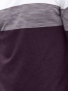 Manfinity Mode Plus Size Men's Loose Fit Round Neck Long Sleeve Striped Contrast Color Casual Sweater, Fall/Winter - Purple - View 4