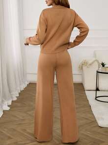 EURMUSE 别致的棕色针织开衫，配蝴蝶结细节 - 駝色 - 查看 5