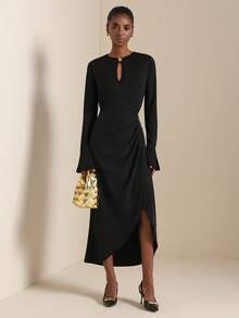 SHEIN Veneréa Women's Fashionable Sexy Metal High Slit Skirt