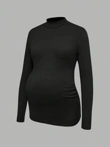 Modmama 孕妇纯色休闲立领长袖百搭简约设计T恤2件装，高弹力孕妇上衣，孕妇长袖上衣，孕妇装 - 咖啡棕 - 查看 7