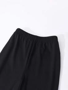 SHEIN ChillGRL مجموعة من قطعتين تتكون من هوديي بجيب وياقة فرو للبنات وسروال ضيق أحادي اللون، مريح وملائم للارتداء، للخريف/الشتاء - أبيض - مشاهدة 5