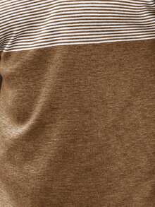 Manfinity Mode Plus Size Men's Casual Contrast Color Crew Neck Long Sleeve Sweater, Fall/Winter - Coffee Brown - View 4