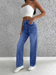 EURMUSE 100%Cotton High Waist Straight Leg Jeans