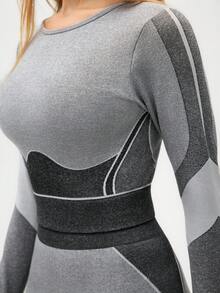 Eassivo Damen Kontrast-Farben Rundhals Langarm T-Shirt und Leggings Lässig Sportanzug