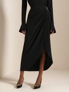 SHEIN Veneréa Women's Fashionable Sexy Metal High Slit Skirt