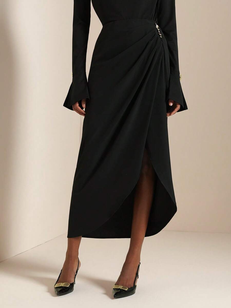 SHEIN Veneréa Women's Fashionable Sexy Metal High Slit Skirt