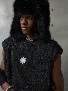 NEON BLANC Men's Casual Street Embroidery Patch Crew Neck Grunge Style Sweater Vest - Black - View 2