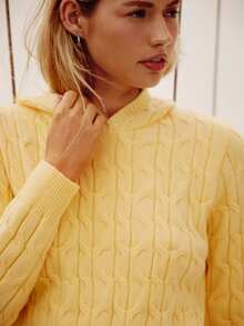 WESTFADE Cable Knit Slim Fit Long Sleeve Hoodie Sweater Autumn, Winter, Cute Fall Top - Cream - View 6