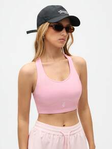 Easify SHEIN Sport Różowy, krótki biustonosz sportowy dla kobiet, z konstrukcją na plecach, rozciągliwy w 4 kierunkach, oddychający i szybkoschnący, idealny do jogi, fitnessu i biegania na siłownię