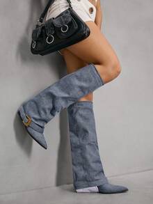 CUCCOO SZL Giày bốt cao gót đế dày mũi nhọn Cuccoo, giày bốt cưỡi ngựa gợi cảm dành cho nữ - Màu xanh lam - Xem 4