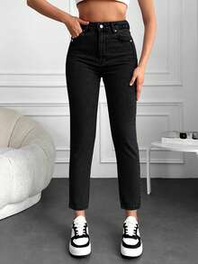 EURMUSE 100% Cotton Women High Waist Tapered Dark Washed Denim Capri Pants