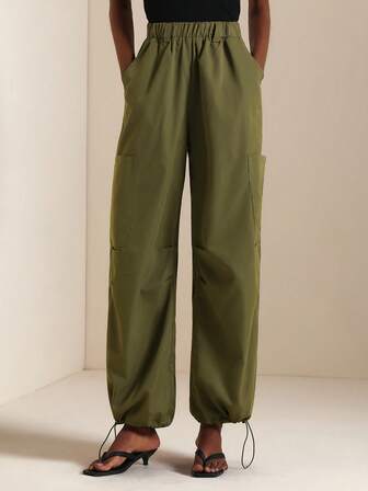 SHEIN Veneréa Women's Solid Color Elastic Waist Casual Versatile Jogger Pants