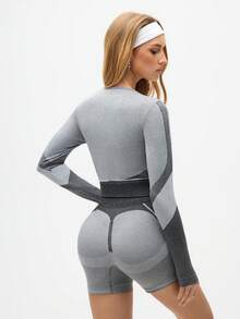 Eassivo Damen Kontrast-Farben Rundhals Langarm T-Shirt und Leggings Lässig Sportanzug