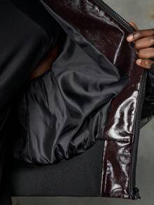 NEON BLANC Áo khoác nam tay dài màu trơn có khóa kéo ngắn, thời trang và đa năng - Màu nâu Sô-cô-la - Xem 6