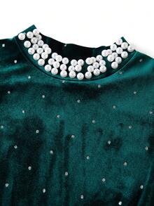 Ellevyn Đầm dệt kim bó sát eo màu xanh lá cây đính đá Rhinestone cổ tròn cho nữ, tay dài, thanh lịch, thích hợp mặc hàng ngày, ngày lễ, Giáng sinh, mùa thu/đông - màu xanh lá - Xem 10