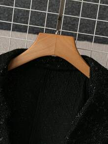 SHEIN Clasi 女士粗花呢金属面料背心 + A 字中长裙两件套，优雅适合日常办公室通勤和派对 - 黑色 - 查看 3