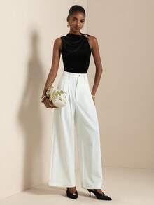 SHEIN Veneréa Blusa asimétrica de mujer de unicolor de terciopelo + hebilla de metal