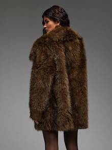 Hauture Chaqueta con cuello de piel sintética para mujer, invierno - Café integral - Ver 5