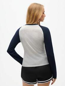 Gameset SHEIN Sport Women's Casual Contrast Color Print Round Neck Long Sleeve Sports T-Shirt - Grey - View 2