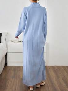 Casual Mock Turtle Neck Loose Oversize Fit Drop Shoulder Maxi Solid Color Knit Dress For Winter Women Outfits