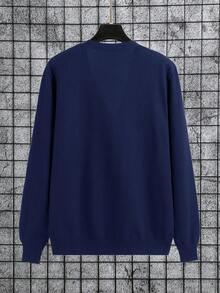 Manfinity Homme Plus Size Men's Casual Solid Color Button-Up Long Sleeve Cardigan, Fall/Winter Men Knitted Button Up - Royal Blue - View 2