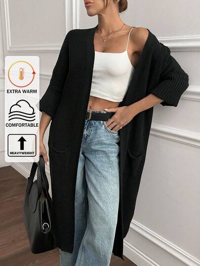 EURMUSE Women Sweater Cardigan Black Winter  Womens Cardigan Black Knit Cardigan Open Front Cardigan Black Cardigan Long Black Cardigan Black Kimono Cardigan