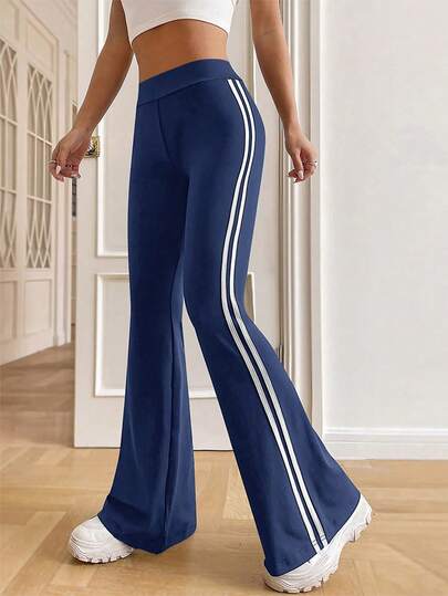 SHEIN Tween Girl Green Striped Casual Academy Style Long Pants