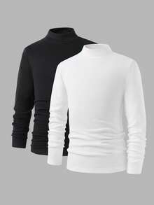 2 件套男童保暖内衣上衣，舒适修身高领长袖衬衫，多色，秋冬新品 - 彩色 - 查看 1