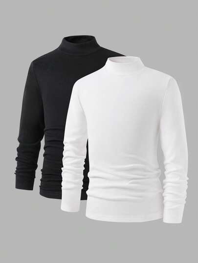 2 件套男童保暖内衣上衣，舒适修身高领长袖衬衫，多色，秋冬新品