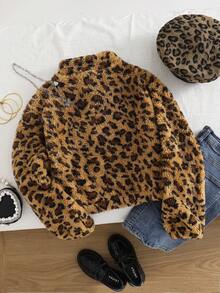 1 件女童超大立领半拉链羊毛套头衫，休闲，秋冬