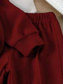 SHEIN Baby Boy/Girl Casual Outfit, Featuring Warm Color Palette And Minimalist Elegant Style. Comfortable And Suitable For Slightly Cool Seasons. Solid Color Half-Zip Collared Long Sleeve Top, Easy Pull-On Design; Paired With Solid Color Waistband-Free Pants. Suitable For Strolling, Leisure, Light Exercise, Or Cozy Family Gatherings, Allowing Your Little One To Shine With Childlike Charm And Vitality. - Burgundy - View 3