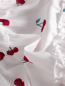 2 件套年轻女孩时尚西装领长袖夹克 + 松紧腰樱桃印花吊带蛋糕裙连衣裙，休闲度假装，春秋季 - 紅色 - 查看 5