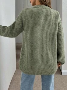 EURMUSE Damen einfarbiger Cardigan mit Schleife vorne, Drop Shoulder, strickig