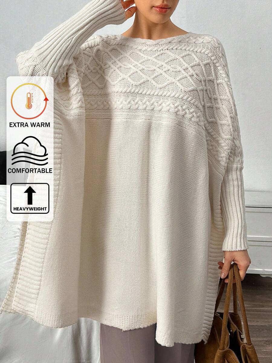 EURMUSE 女士落肩罗纹针织毛衣套头衫 - 奶油色 - 查看 1