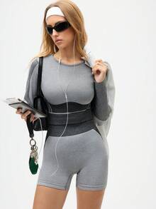 Eassivo Damen Kontrast-Farben Rundhals Langarm T-Shirt und Leggings Lässig Sportanzug