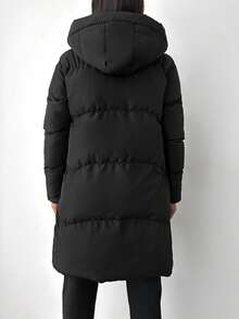 EURMUSE Flap Pocket Hooded Puffer Coat - Black - View 2