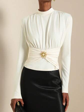 SHEIN Veneréa 女式新款挂脖露背百褶时尚上衣，秋季