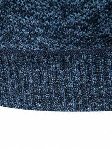 Manfinity Mode 男士保暖内衬罗纹针织高领套头毛衣，长袖，蓝色撞色设计，收口下摆，休闲现代风格 - 藍色 - 查看 4