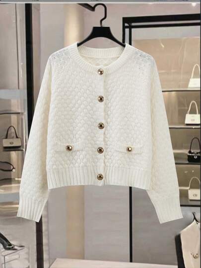 Franclia 女式纯色金属单排扣长袖休闲针织开衫，秋冬