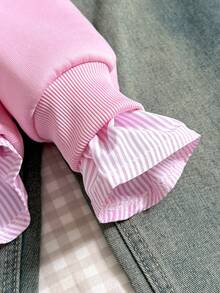 Tween Girls Sweatshirt, Casual College Style Versatile, 2 In 1 Sweatshirt Shirt Collar Numeric & Letter Print Leopard Pattern Loose Fit - Pink - View 6