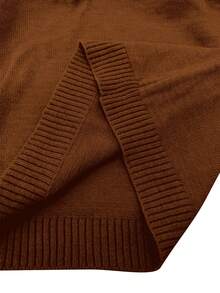 SHEIN LUNE Plus Size Solid Color Crew Neck Sweater, Casual For Autumn/Winter - Rust Brown - View 4