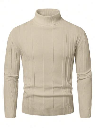 Manfinity Homme Men's Solid Color Turtleneck Long Sleeve Fashionable Versatile Knit Casual Sweater, Fall/Winter Turtleneck Men Men Sweater Top Jumper For Men